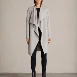 All Saints Gray Pea Coat with Dramatic Lapels
